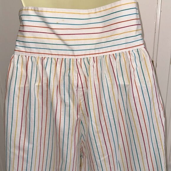 Vintage 70s You Babes Rainbow Vertical Striped High Waisted Cotton Pants - Picture 6 of 11